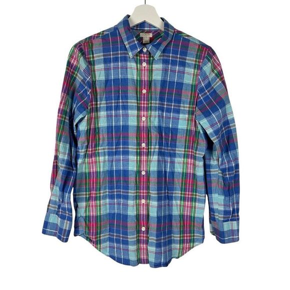 J. Crew Collared Button Front Plaid Top size Small - Picture 1 of 7